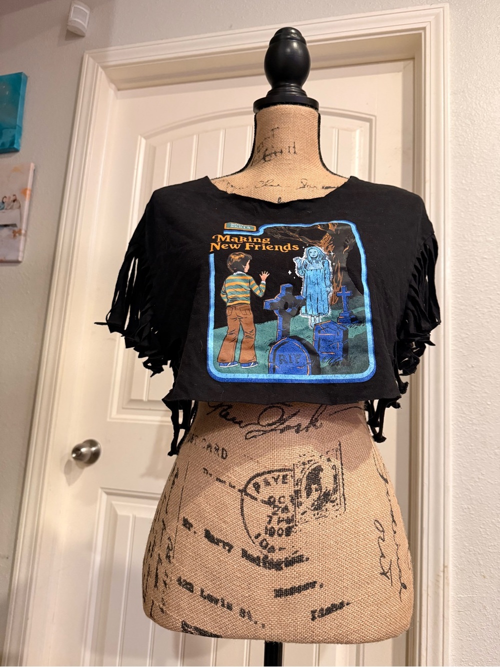 Making New Friends Distressed Fringe Crop Top – Size Small